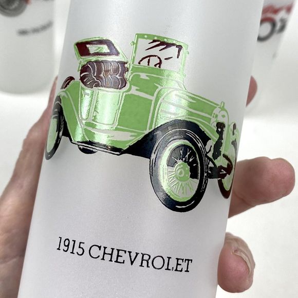 Frosted High Ball Glasses Vintage Barware Hazel Atlas Antique Autos Set of 4 - Picture 8 of 8